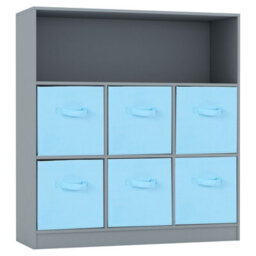 Urbn-Living Urbnliving Height 94Cm Wooden Wide Grey 7 Cube Bookcase With Sky Blue 6 Drawers Baskets Storage Unit Shelves