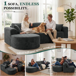 Luckracer Boneless Corner Sofa Couch Cloud Modular Sectional Sofa L Shaped Memory Foam Corduroy 245Cm, Right Facing Chaise Grey - thumbnail 4