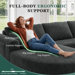 Luckracer Boneless Corner Sofa Couch Cloud Modular Sectional Sofa L Shaped Memory Foam Corduroy 245Cm, Right Facing Chaise Grey - thumbnail 7