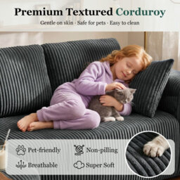 Luckracer Boneless Corner Sofa Couch Cloud Modular Sectional Sofa L Shaped Memory Foam Corduroy 245Cm, Right Facing Chaise Grey - thumbnail 9