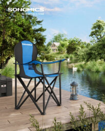 LEDREM Folding Camping Chair, With Comfortable Sponge Seat, Cup Holder, Heavy Duty Structure, Max Load Capacity 250 Kg, Blue And Black - thumbnail 3