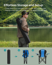 LEDREM Folding Camping Chair, With Comfortable Sponge Seat, Cup Holder, Heavy Duty Structure, Max Load Capacity 250 Kg, Blue And Black - thumbnail 7