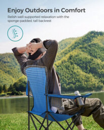 LEDREM Folding Camping Chair, With Comfortable Sponge Seat, Cup Holder, Heavy Duty Structure, Max Load Capacity 250 Kg, Blue And Black - thumbnail 4