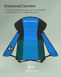 LEDREM Folding Camping Chair, With Comfortable Sponge Seat, Cup Holder, Heavy Duty Structure, Max Load Capacity 250 Kg, Blue And Black - thumbnail 6