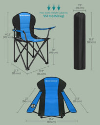 LEDREM Folding Camping Chair, With Comfortable Sponge Seat, Cup Holder, Heavy Duty Structure, Max Load Capacity 250 Kg, Blue And Black - thumbnail 8