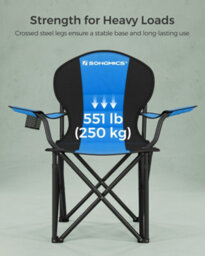LEDREM Folding Camping Chair, With Comfortable Sponge Seat, Cup Holder, Heavy Duty Structure, Max Load Capacity 250 Kg, Blue And Black - thumbnail 5