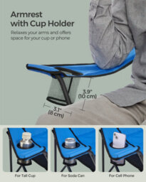 LEDREM Folding Camping Chair, With Comfortable Sponge Seat, Cup Holder, Heavy Duty Structure, Max Load Capacity 250 Kg, Blue And Black - thumbnail 9