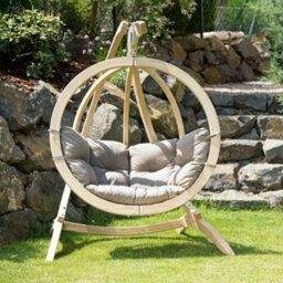 Amazonas Globo Wooden Hanging Egg Chair - Premium Garden Swing Seat (Taupe Grey) - thumbnail 4