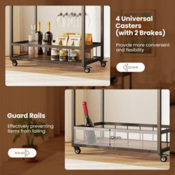 Costway Home Bar Cart On Wheels Kitchen Serving Cart W/ Removable Tray-Brown - thumbnail 5