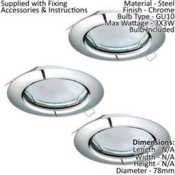 Stylish 2 Pack And 3 Pack Chrome Steel Flush Recessed Ceiling Downlights With Gu10 Bulbs - thumbnail 2