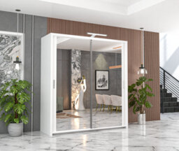 RAC3 Sliding Wardrobe Led Mirror Space Saving Bedroom Wardrobe, Contemporary Bedroom Sliding Wardrobe & Mirror Wardrobe (White 100Cm) - thumbnail 1