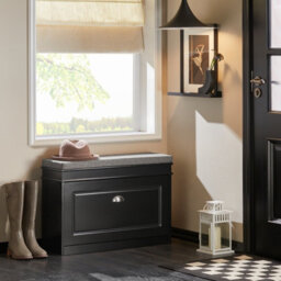 Sobuy Fsr82-L-Sch,narrow Shoe Storage Bench Shoe Cabinet With Flip Drawer,black,w75Xd24Xh52 - thumbnail 2