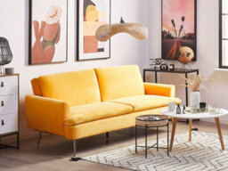 Beliani Sofa Bed 3 Seater Vettre Velvet Yellow - thumbnail 2
