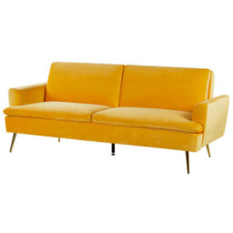 Beliani Sofa Bed 3 Seater Vettre Velvet Yellow - thumbnail 5