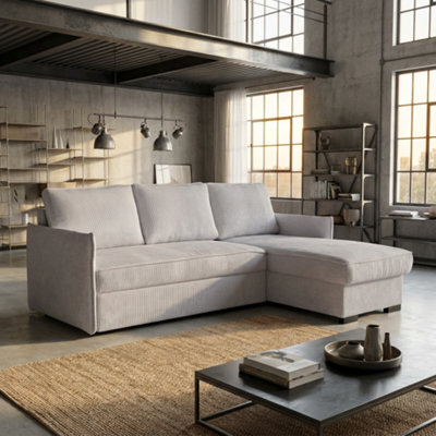 Megan Corner Sofa Bed For Living Room Polyurethane Foam Wave Spring Wooden Frame With Storage 220X90X160Cm White - image 1