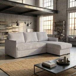 Megan Corner Sofa Bed For Living Room Polyurethane Foam Wave Spring Wooden Frame With Storage 220X90X160Cm White - thumbnail 1
