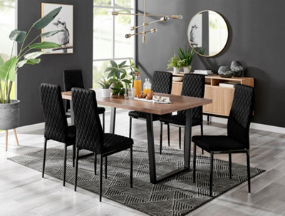 Furniturebox Kylo Brown Rectangular Wood Effect Dining Table & 6 Black Velvet Milan Black Leg Chairs - image 1