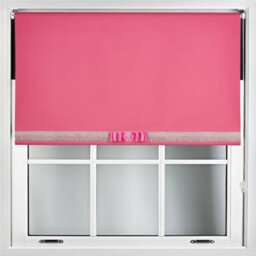 Fuchsia Blackout Roller Blind With Silver Diamante & Fuchsia Bow Free Cut Down Service By Furnished - (W)90Cm X (L)165Cm