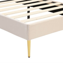 Abrihome Velvet Upholstered Single Bed, Shell-Like Bed With Golden Iron Legs, Height-Adjustable Headboard, Beige - thumbnail 6