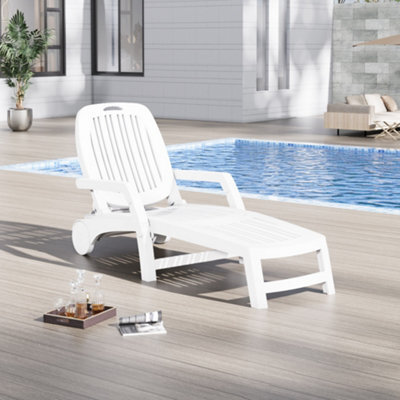 Breeins Outdoor & Garden Sunloungers Foldable White Plastic Lounge Chair Recliner With Wheels - image 1