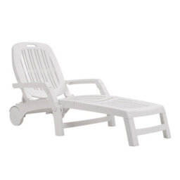 Breeins Outdoor & Garden Sunloungers Foldable White Plastic Lounge Chair Recliner With Wheels - thumbnail 4