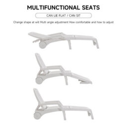Breeins Outdoor & Garden Sunloungers Foldable White Plastic Lounge Chair Recliner With Wheels - thumbnail 7