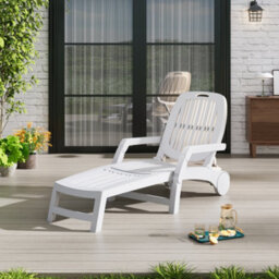 Breeins Outdoor & Garden Sunloungers Foldable White Plastic Lounge Chair Recliner With Wheels - thumbnail 2