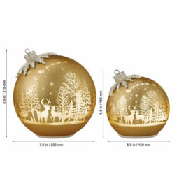 Xample Glass Rotating Ball Ornaments Set Of 2, Illuminated Led Christmas Decorations, Winter Forest Design, Aa Batteries Included - thumbnail 4