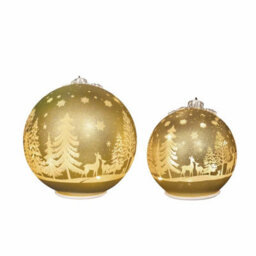 Xample Glass Rotating Ball Ornaments Set Of 2, Illuminated Led Christmas Decorations, Winter Forest Design, Aa Batteries Included - thumbnail 3