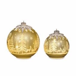 Xample Glass Rotating Ball Ornaments Set Of 2, Illuminated Led Christmas Decorations, Winter Forest Design, Aa Batteries Included - thumbnail 2