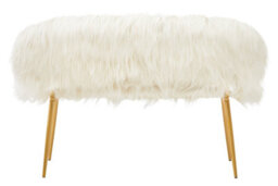 Orsina Stylish Sofa With Gold Finish Legs, Crisp White Seat 2 Seater Sofa For Bedroom, Faux Fur Upholstered Couch - thumbnail 4