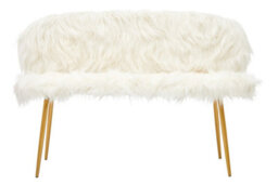 Orsina Stylish Sofa With Gold Finish Legs, Crisp White Seat 2 Seater Sofa For Bedroom, Faux Fur Upholstered Couch - thumbnail 6