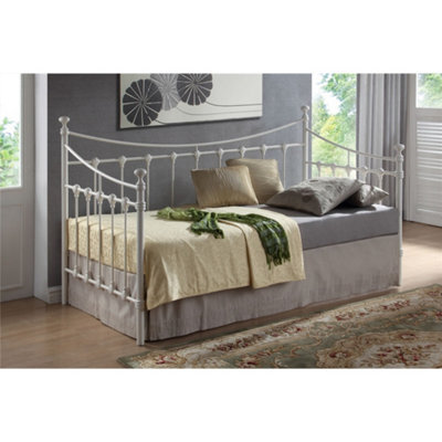 TL Beds Shell Detailed Ivory Metal Day Bed Frame - Single 3Ft