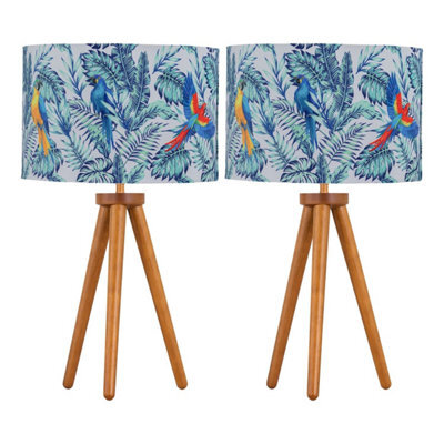 First Choice Lighting Set Of 2 Dark Oak Table Lamp Or Bedside Lights With Parrot Shades - image 1