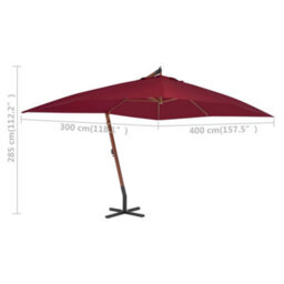 Walplus Cantilever Garden Parasol With Wooden Pole 400X300 Cm Bordeaux Red - thumbnail 5