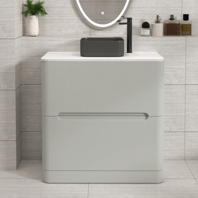 Royal Bathrooms Venice 800mm Dove Grey Freestanding Bathroom Countertop Vanity Unit 2 Drawer With Art Square Basin - image 1