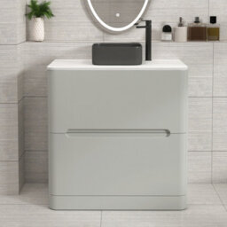 Royal Bathrooms Venice 800mm Dove Grey Freestanding Bathroom Countertop Vanity Unit 2 Drawer With Art Square Basin - thumbnail 1