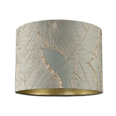 Happy Homewares Dusty Silver Jacquard Cotton Lamp Shade With Gold Leaf Foil Leaves - image 1