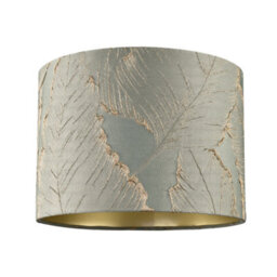Happy Homewares Dusty Silver Jacquard Cotton Lamp Shade With Gold Leaf Foil Leaves