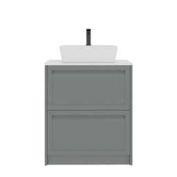 Royal Bathrooms Royal Bathroom Elmore 700mm Matt Pebble Grey Freestanding Bathroom Vanity Unit 2 Drawer Plain White Worktop With Cube Basin - thumbnail 7