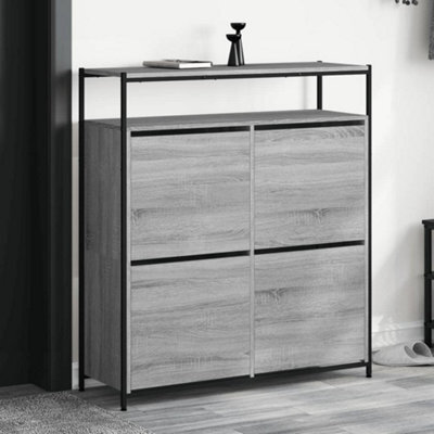 Walplus Shoe Cabinet With 4 Flip-Drawers Grey Sonoma 100X34X112 Cm - image 1