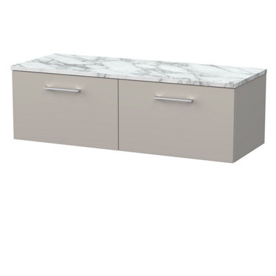Balterley Pershall Contemporary Wall Hung 2 Drawer Vanity Unit With Laminate Worktop, 1200mm, Pebble Grey - image 1