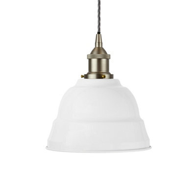 White Lincoln Painted Dome Pendant Light With Brushed Chrome Lamp Holder And Grey Twisted Cable - Se Home - image 1