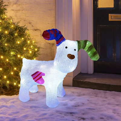 Neo Led Snowdog Christmas Decoration 24 Ice White Lights The Snowman & The Snowdog Battery Powered Indoor Outdoor Festive Light Di