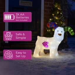 Neo Led Snowdog Christmas Decoration 24 Ice White Lights The Snowman & The Snowdog Battery Powered Indoor Outdoor Festive Light Di - thumbnail 5