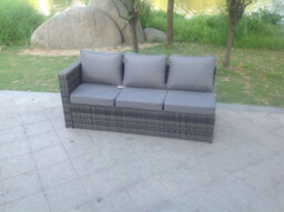 Fimous 3 Seater Single Arm Rest Rattan Lounge Sofa Patio Outdoor Garden Furniture With Seat And Back Cushion - thumbnail 2
