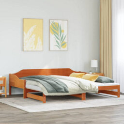 Berkfield Daybed With Trundle Without Mattress Wax Brown 90X190 Cm Single Solid Wood - thumbnail 4