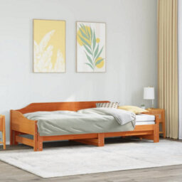 Berkfield Daybed With Trundle Without Mattress Wax Brown 90X190 Cm Single Solid Wood