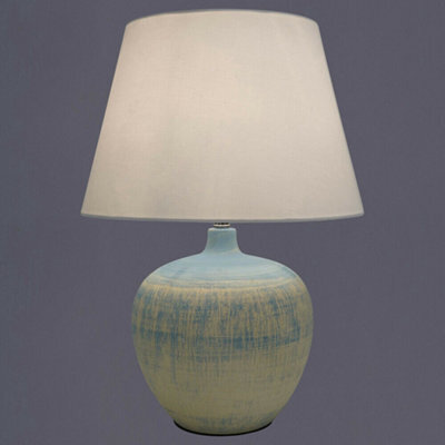 K Living Tenby Blue Table Lamp Glazed Ceramic Base And White Fabric Coated Shade - image 1