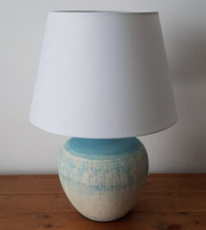 K Living Tenby Blue Table Lamp Glazed Ceramic Base And White Fabric Coated Shade - thumbnail 2